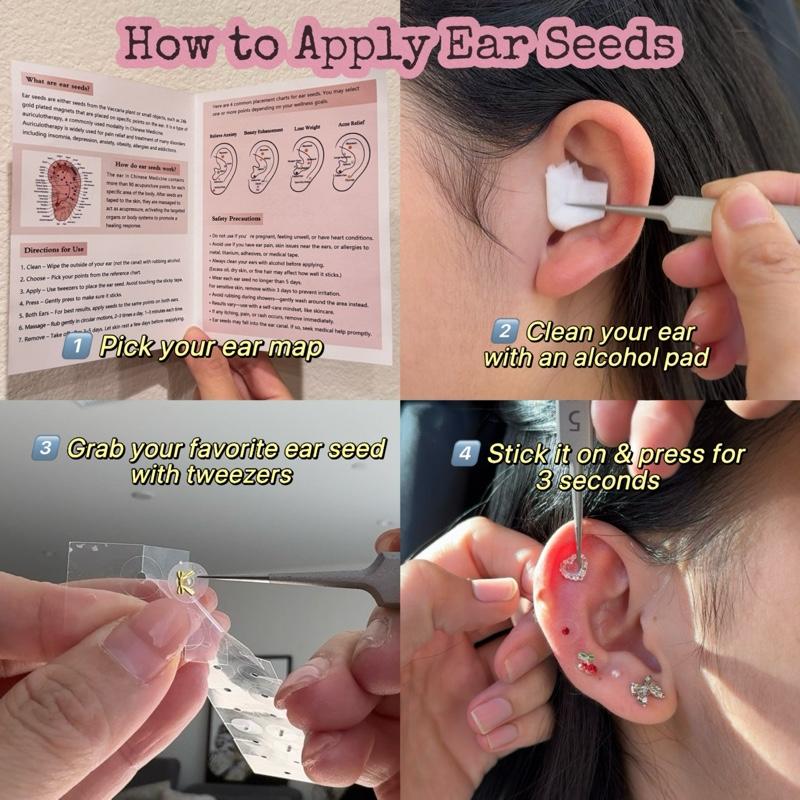Lulupop Ear Seeds Jewelry – Non-Piercing Magnetic Ear Seeds with Silver Crown, Starburst & Minimalist Studs | Auricular Point Stickers for Relaxation & Elegant Style