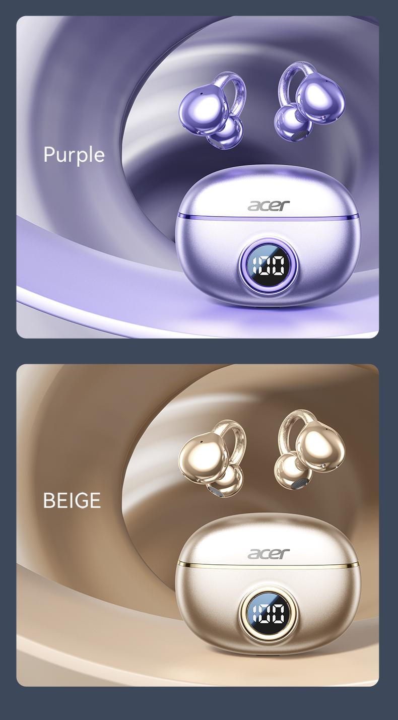 Acer OHR512 Open-Ear Earbuds, Clip-On Headphones, Bluetooth5.4，Lightweight Comfort, Firm-Shell Design, HIFI Sound,Listen to music, make phone calls, work, exercise, Suitable for smartphones such as Apple and Samsung Audio Headset Electronic ear headphone