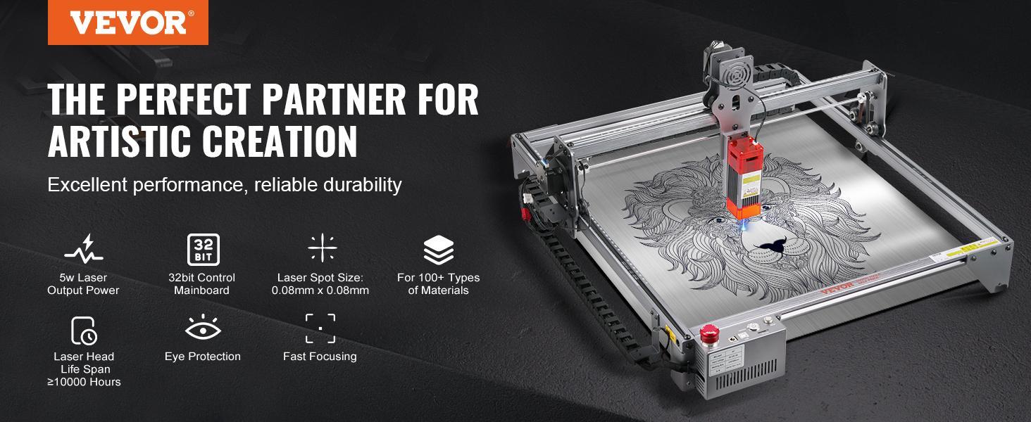 VEVOR Laser Engraver,  5W Output Laser Engraving Machine, 16.1" x 15.7" Large Working Area, 10000mm/min Movement Speed, Compressed Spot with Eye Protection, Laser Cutter for Wood, Metal, Acrylic