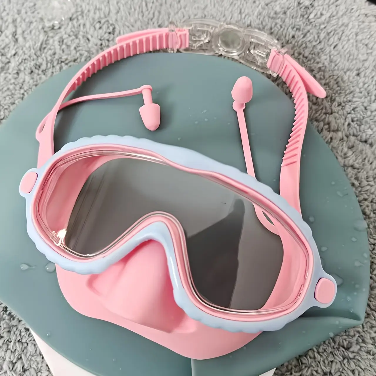RODEWILL Oversized Splash Swim Goggles, Goggles for Swimming with High Definition Clarity, Adjustable Strap, Comfortable Silicone Cushions - Pink Frame, Blue Cushions, Outdoor Swimming Safe, Stylish Reliable Water Sports Gear, Outdoor Safe, Swim Glasses