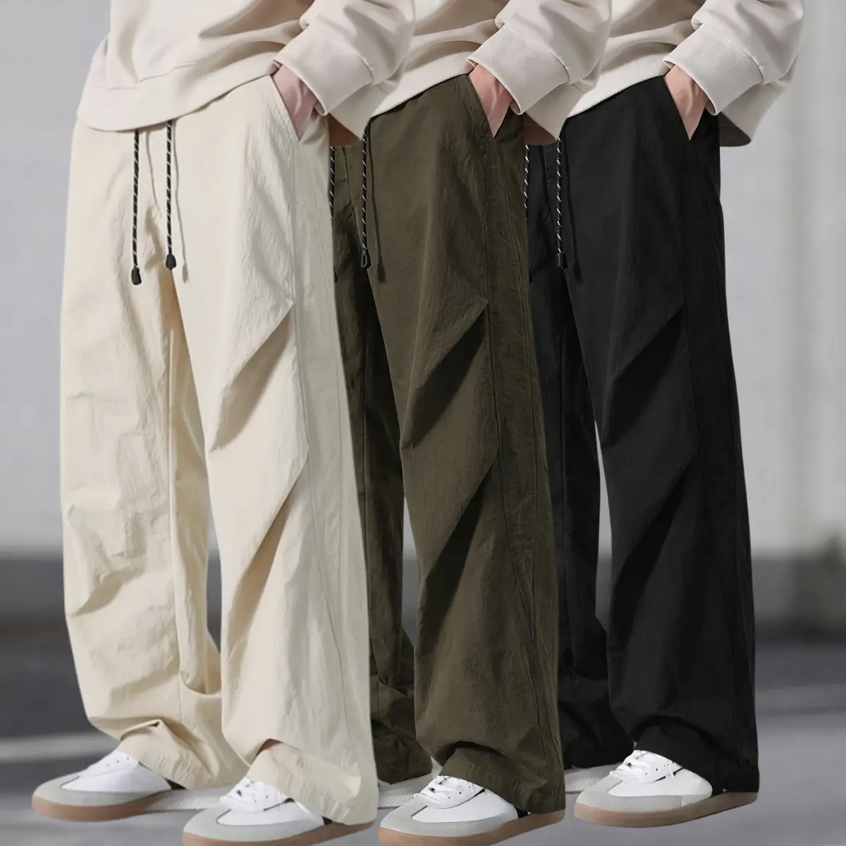 Y2K Wide-Leg Trousers - Reflective Drawstring Street Bottoms