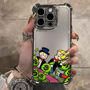 Bold Cash Graffiti Monopoly Print Phone Case for iPhone 17/16/15/14/13/12/11 X Xs Pro Max Four-corner anti-fall Shockproof Transparent Protective Cover Strong Accessories
