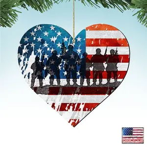 Designocracy 8187130-S2 Artistic USA Military Heart Wooden Ornaments - 5x5.5 in, Set of 2, Christmas Holiday Decor Gift for Home Festive Decorations