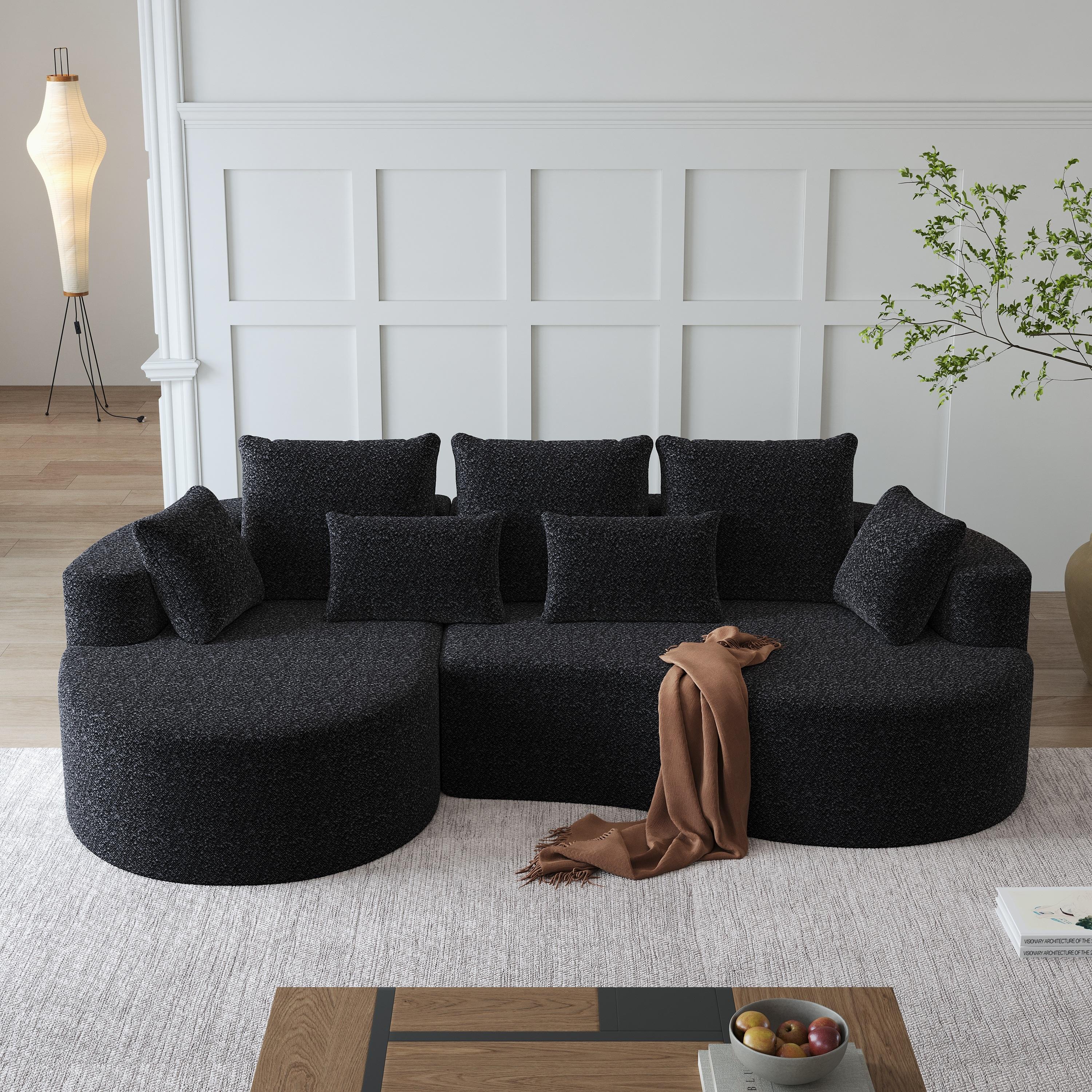 【Sub 2 packages】OWYLLDS 105" Oversized Modular Sectional Sofa, L Shaped Curved Cloud Couch 4-Seater with 7 Pillows, Extra Deep Seat Chenille Free Combination Living Room Furniture for Family Home Office Apartment