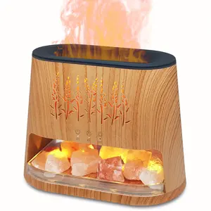 Fireplace Flame Diffuser & Himalayan Salt Lamp with Remote Control, 8 Colors Diffuser Cool Mist Humidifier with Timer Auto Off Function for Home, Bedroom, Offie, Yoga, Bedroom Humidifier, Aromatherapy Device, Modern Humidifier, Remote Control