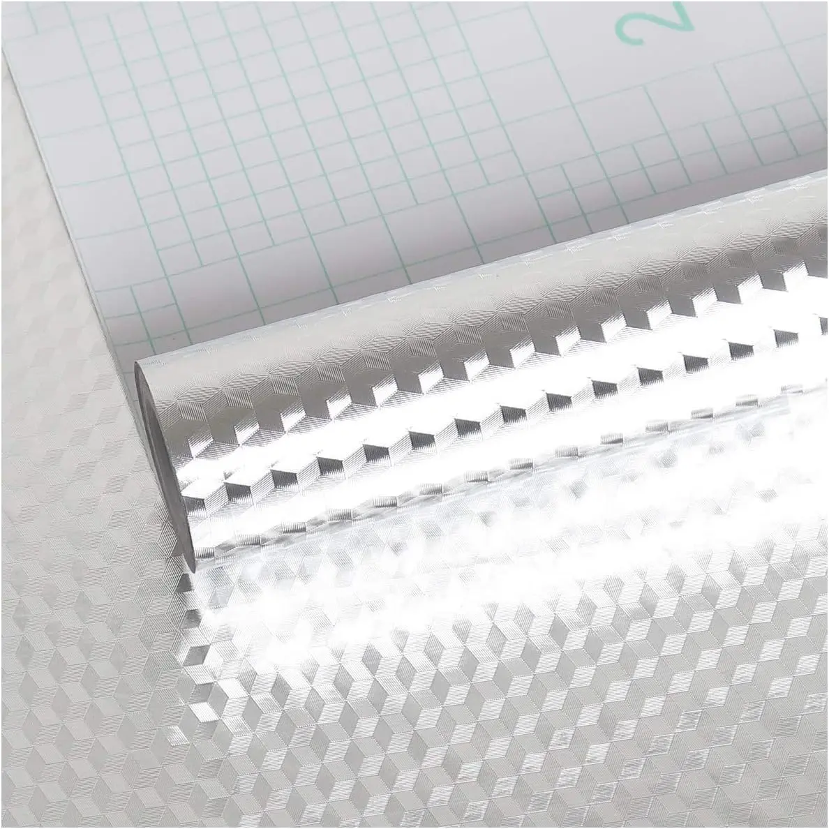 Silver Chequer Moisture Proof Peel and Stick Wallpaper, Self-Adhesive Aluminum Foil Wallpaper, Self-Adhesive Aluminum Foil Backsplash Wallpaper, Oil Proof Removable kitchen wallpaper 15.7 Inch x 197 Inch