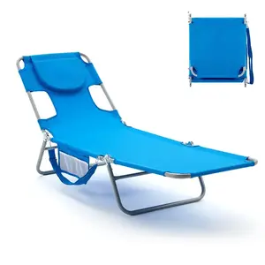 71" Portable Camping Lounge Chair, Folding Adjustable Chaise Lounger with Backpack Straps & Side Pocket for Outdoor Camping Lawn Deck Lake