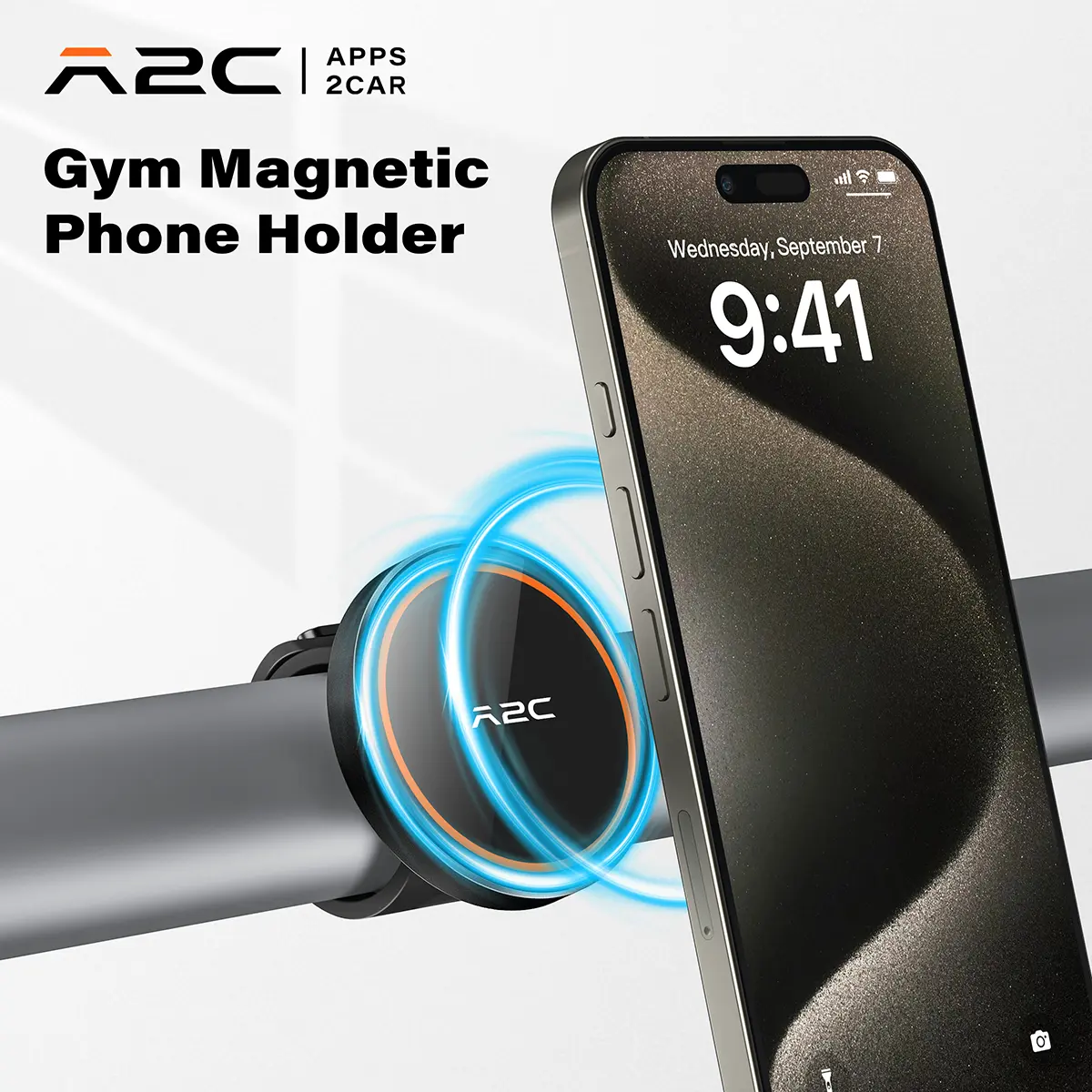 A2C Anti-Slip Magnetic Phone Holder & Mount, 360° Adjustable Sports Accessory with 17 N54 Built-in Magnets Grip Iron Surfaces, Silicone Strap, Base & Multiple Modes for Gym Treadmill, Peloton Bikes (Hands-Free Accessory)