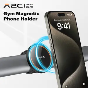 A2C Magnetic Phone Holder for Gym, 360° Adjustable, 17 N54 Strong Magnets Phone Mount with Adjustable Strap, Portable Magnet Phone Mount for Workout Recording, Equipment, Stroller, Treadmill, Peloton Exercise Bikes and Cart Handlebars