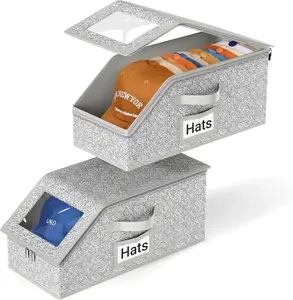 UFORU Stackable Hat Storage Box Holds Up to 24 Baseball Caps, Durable and Sturdy Wardrobe Organizer Perfect for Mens Hat Collection