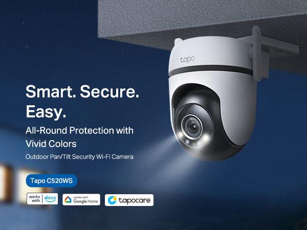 TP-Link & Tapo C520WS - 2K QHD Outdoor Pan/Tilt Wi-Fi Security Camera with 360° View, Motion Tracking, Color Night Vision, AI Detection, and Cloud & SD Card Storage Protection Surveillance Durable Adjustable