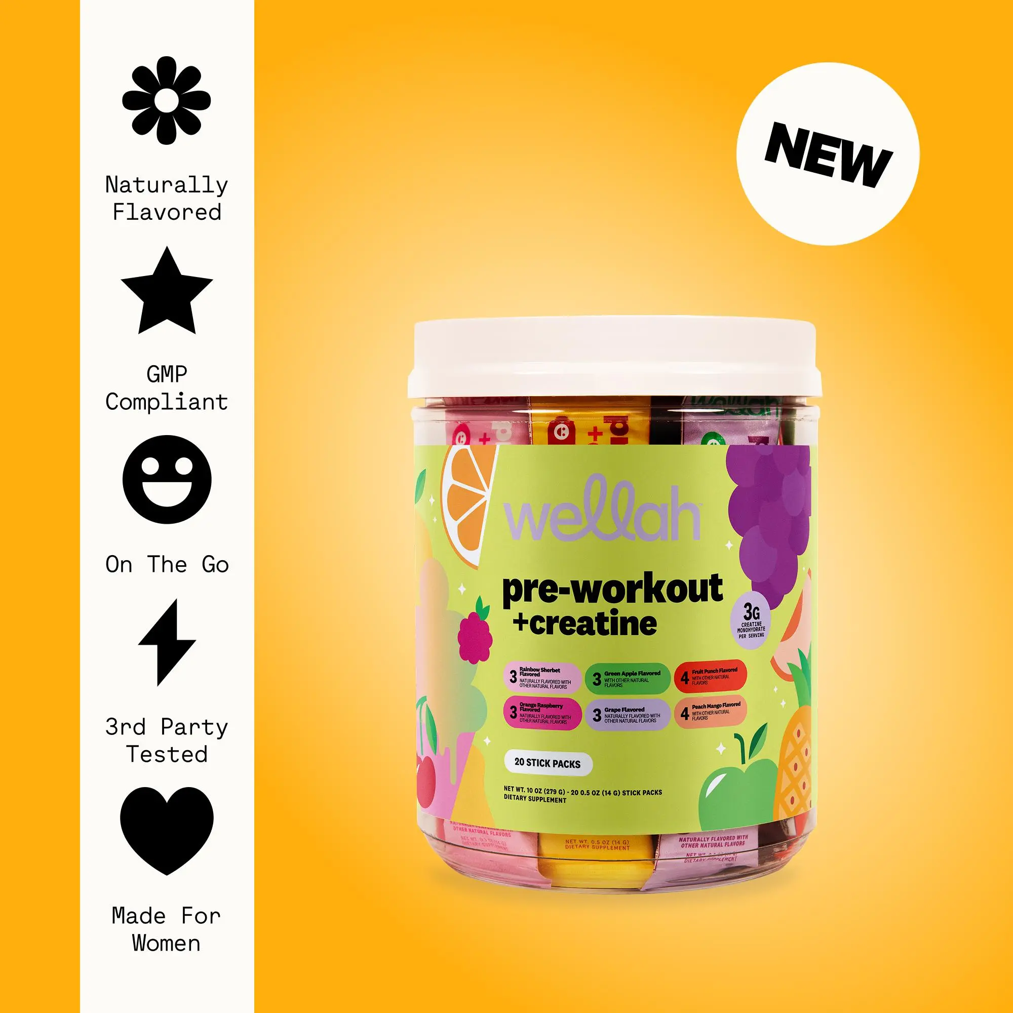 Wellah Pre-Workout + Creatine Variety Pack | 20 Servings | Supports Energy, Endurance, Muscle Recovery, Brain Health