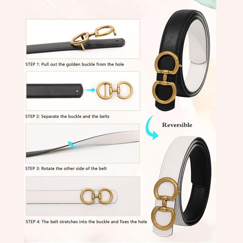 AWAYTR Reversible Belt for Women 2 in 1 Ladies Fashion Leather Belts with Horseshoe Buckle for Jeans TikTokShopBlackFriday