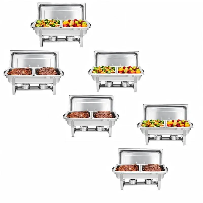 Chafing Dish Buffet Set 6 Pack, 8 QT Food Servers and Warmers Stainless Steel Chafer with Water Pan for Weddings, Parties, Banquets, and Catering