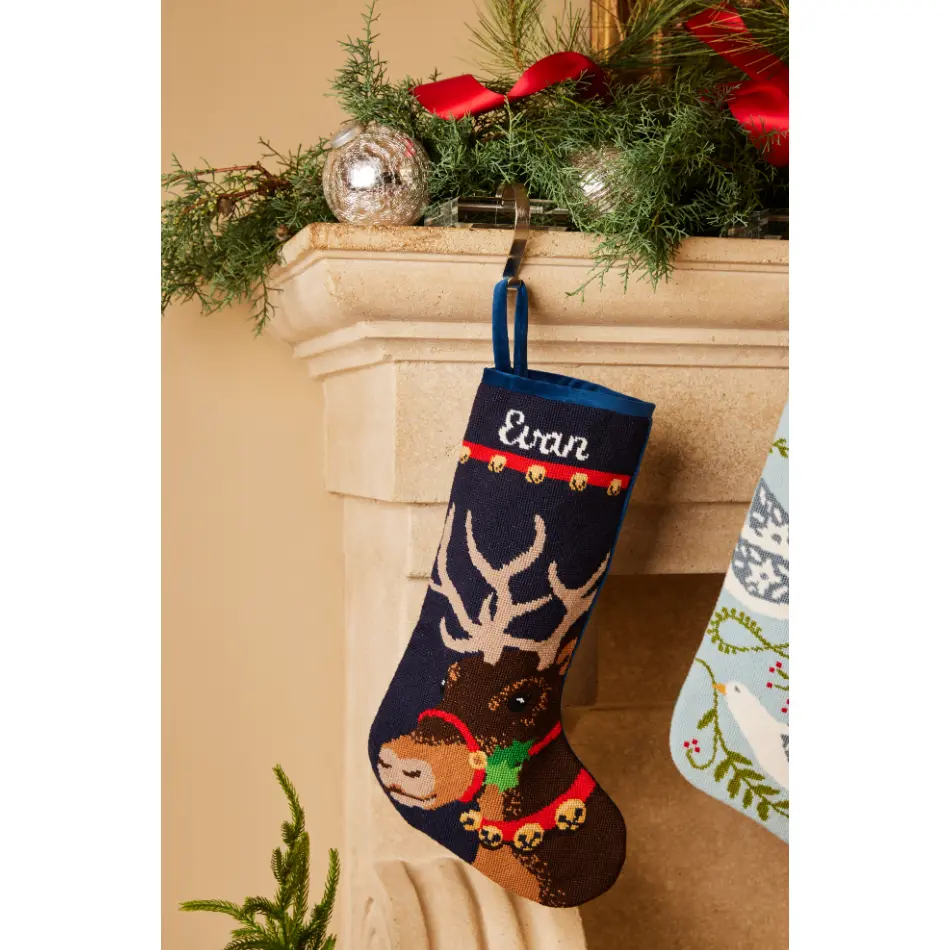 PREORDER FOR 2026: Donner the Handsome Reindeer Full Size Needlepoint Christmas Stocking