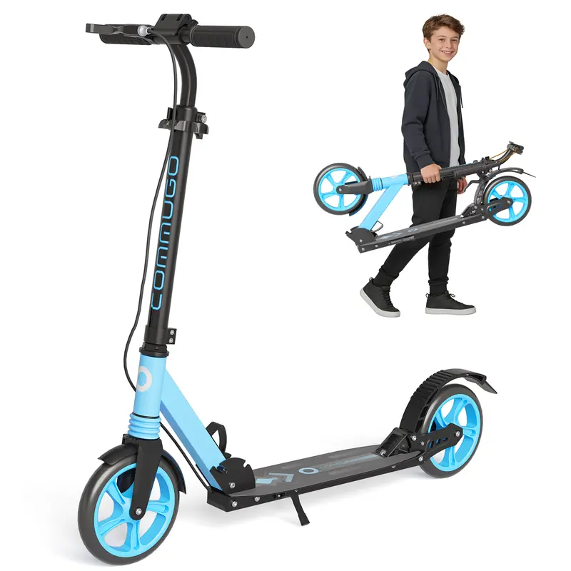 Commugo Kick Scooter for Kids Age 8+, Teens, Adults, Dual Suspension Foldable Lightweight Scooter with 8 Inch Big Wheels, Hell a Grip, Max Load 240 LBS Wide Deck