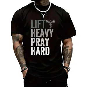 Lift Heavy Pray Hard Christian Faith Gym Jesus T-Shirt For Men Casual Style Tee Casual