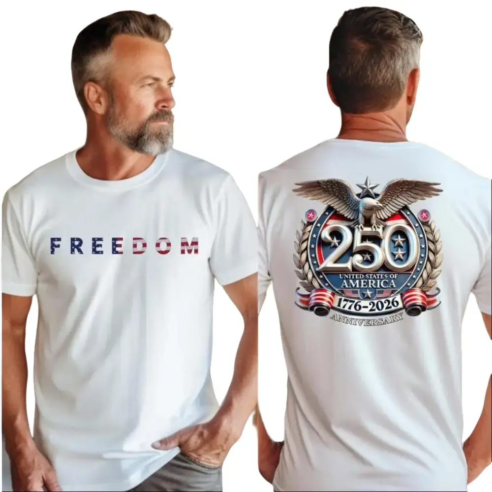 Men's Casual Graphic Short-Sleeve T-Shirt - Menswear Top for USA 1776-2026 250th Anniversary Patriotic Independence Freedom Apparel, Shortsleeve