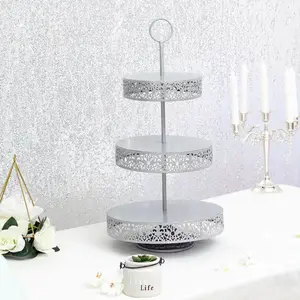 Metal Cupcake Stand 23" 3-Tier Reversible Design Silver - Dessert Holder and Serving Tray
