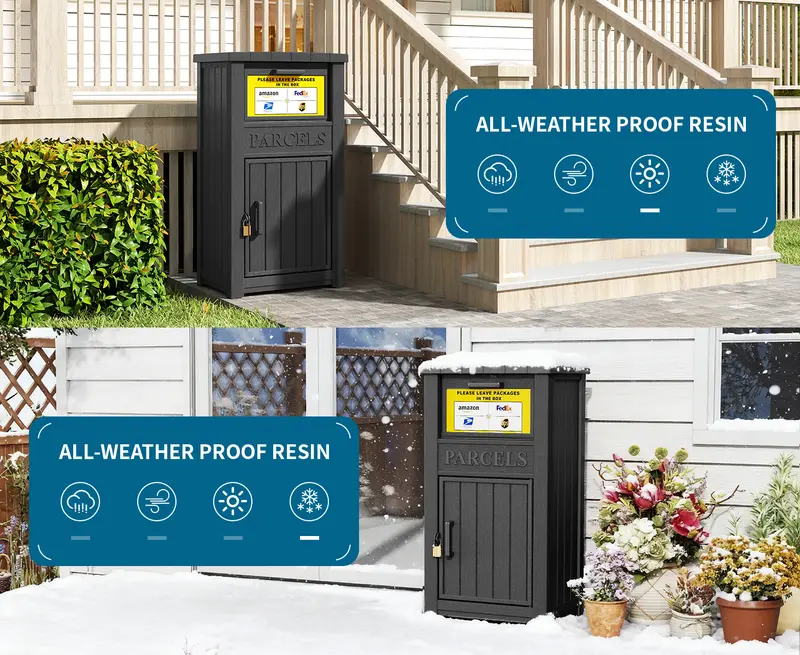 BIFANUO Package Delivery Box for Outside, Lockable Waterproof Anti-Theft Resin Parcel Drop Box, Secure Package Storage for Porch & Curbside, Black