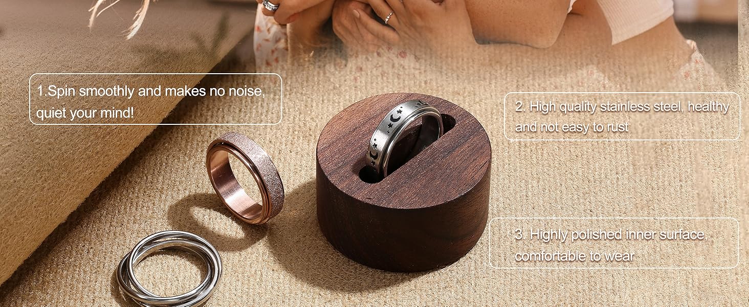 FASACCO 12pcs Anxiety Relief Fidget Spinner Rings Adjustable Stainless Steel Anti-Anxiety Jewelry for Women & Men Stress Management Trendy Jewellery Accessories