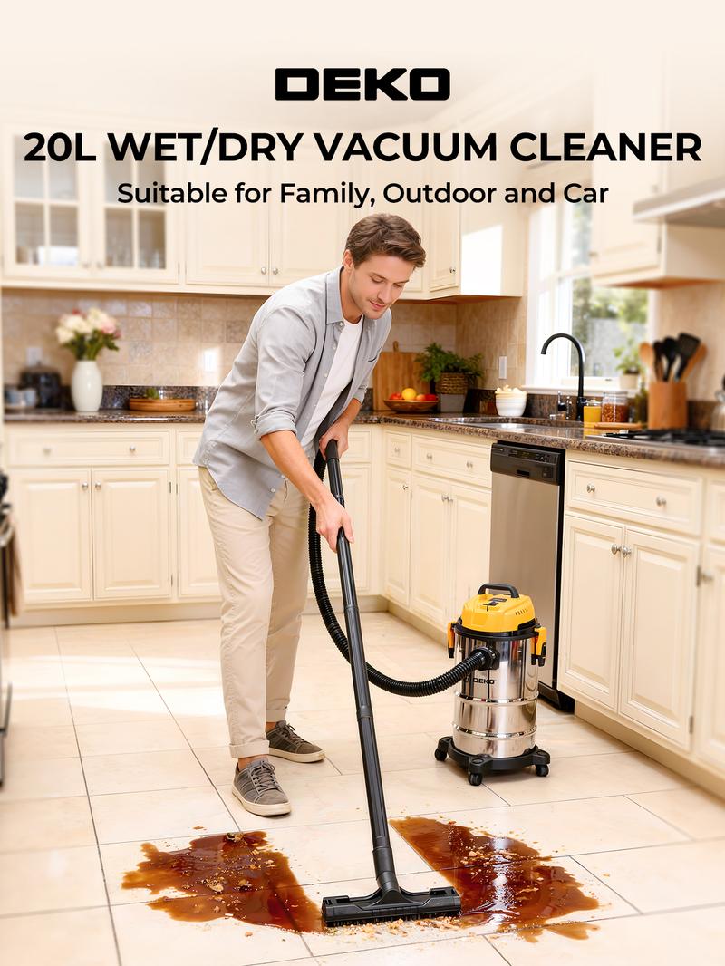 DEKO 20L Large Capacity Wet & Dry Vacuum Cleaner, 1100W Powerful Suction for Carpet, Sofa Spills & Car Seats