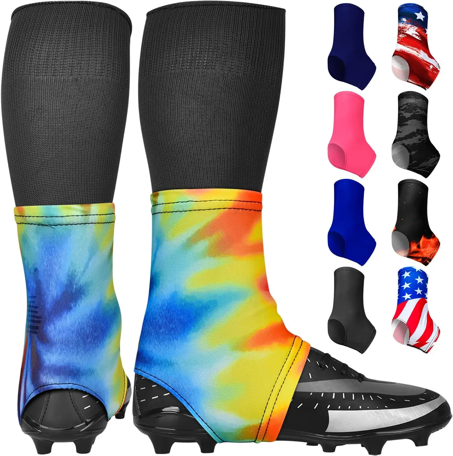 Spats Football Cleat Covers - Keep Your Laces Tied and Cleats Clean, Football Spats for Cleats, Perfect for Baseball, Soccer, Lacrosse, Hockey - Adult & Youth Sizes (Rainbow)