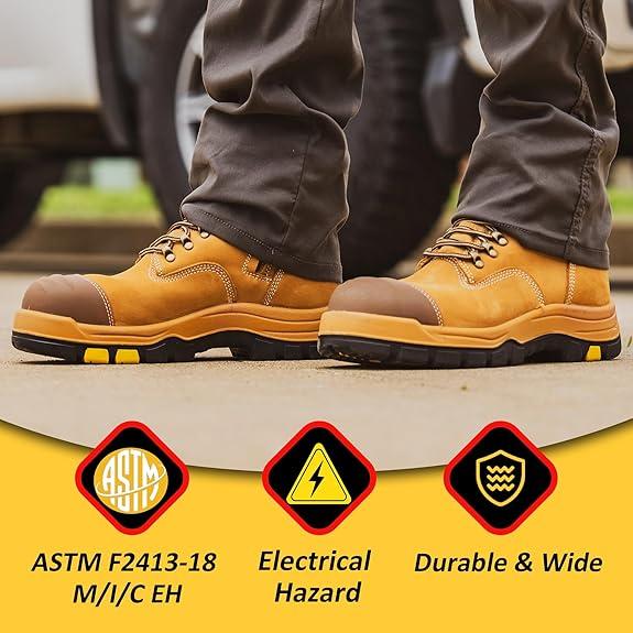 ROCKROOSTER Roslyn CP232Z-245Z Men's Composite Toe Safety Work Boots with Side Zipper Non-slip Rubber Outsole ASTM F2413-18 EH Rated Closed Toe Walking Shoes Cover Boy