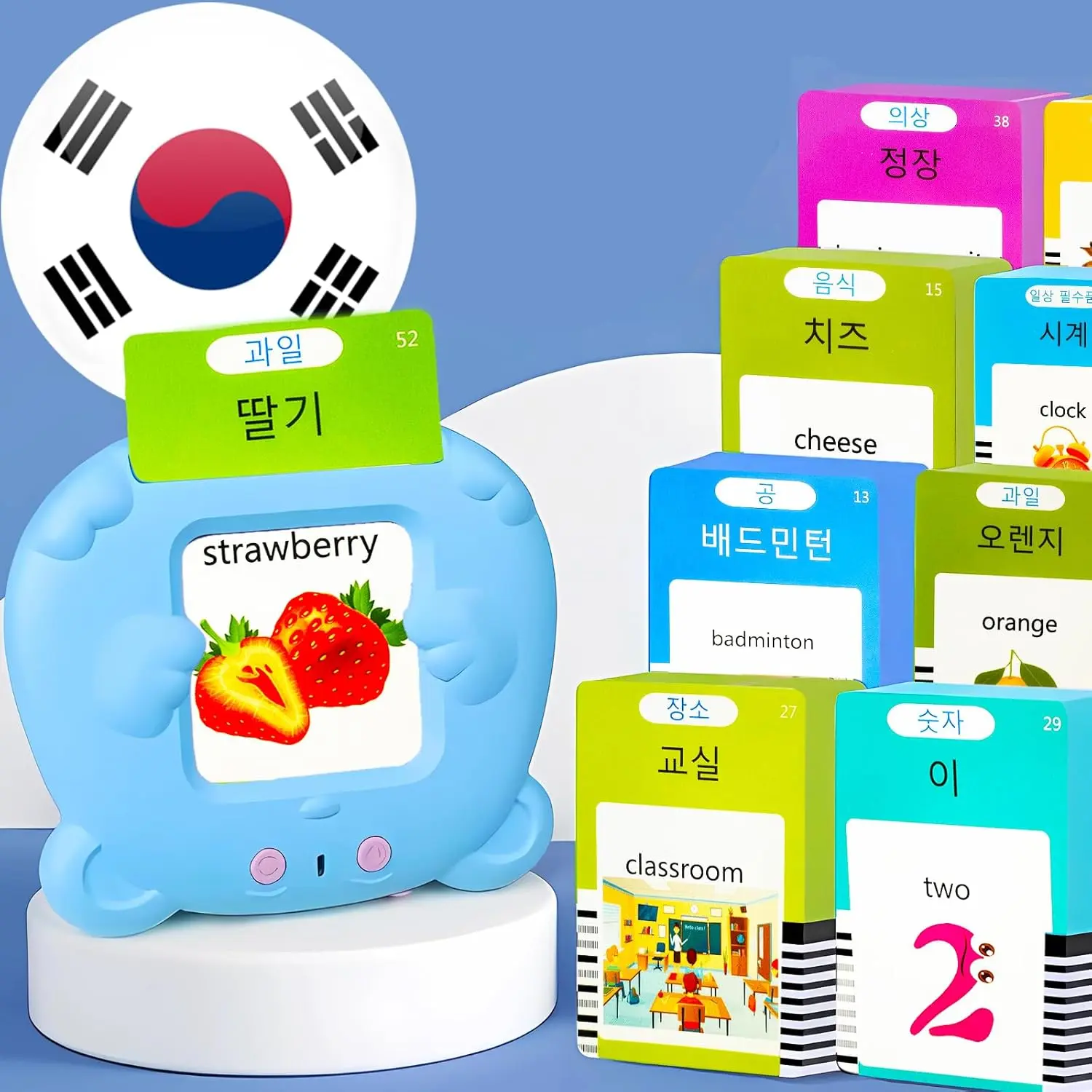 Bilingual English Flash Cards - Korean Talking Flash Cards, 510 Sight Words 31 Themes, Pocket Speech for Toddlers 3-12, Autism Sensory Toys, Preschool Learning Activity (Korean, Blue)