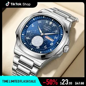 Lushika Men's Luxury Casual Analog Watch, Quartz Movement, Exquisite Twelve Zodiac Dial, Waterproof Luminous Watch with Date Display, Fashion Trendy Wristwatch, Daily Wear & Ideal Gift for Men