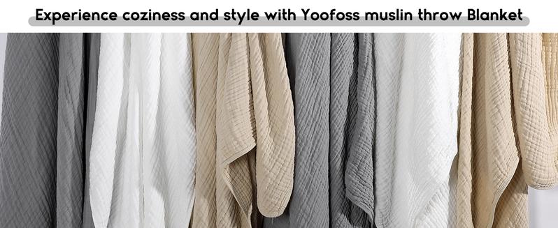 Yoofoss Muslin Blanket 100% Cotton Throw Blanket Large 50" x 60" for Bed Couch 6-Layer Gauze Blanket for Adults Sofa Lightweight and Breathable Apricot White