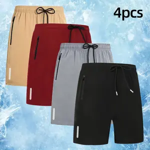 Men's Ultra Light Running Pants 5-piece Set - Reflective Strip Summer Sports Quick drying Breathable Thin Solid Color Drawstring Side Zipper Pocket Gym Sports Men's Casual SpringStatements