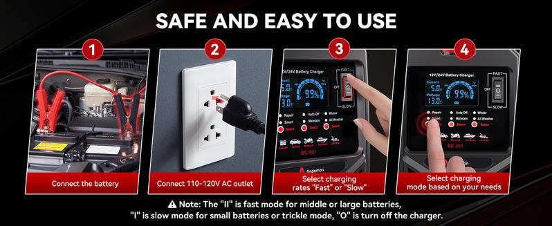 Smart Car Battery Charger Heavy Duty Repair Tool - 15A Smart Trickle Charger, Automatic Battery Maintainer, Auto Shutoffs, For Car, Truck, Marine, SUV, RV, Boat, Lawn Mower