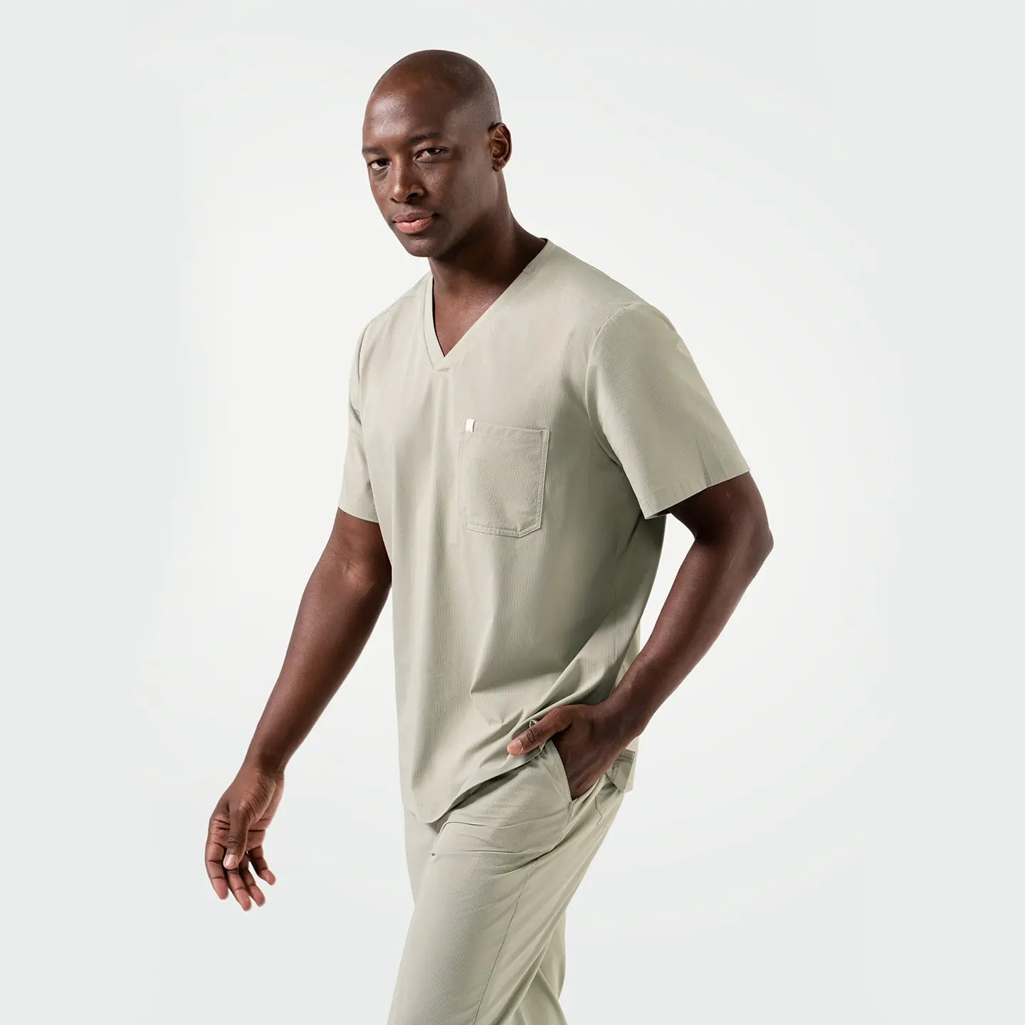 Zenir | Men's Single Pocket Scrub Top - Sand Khaki