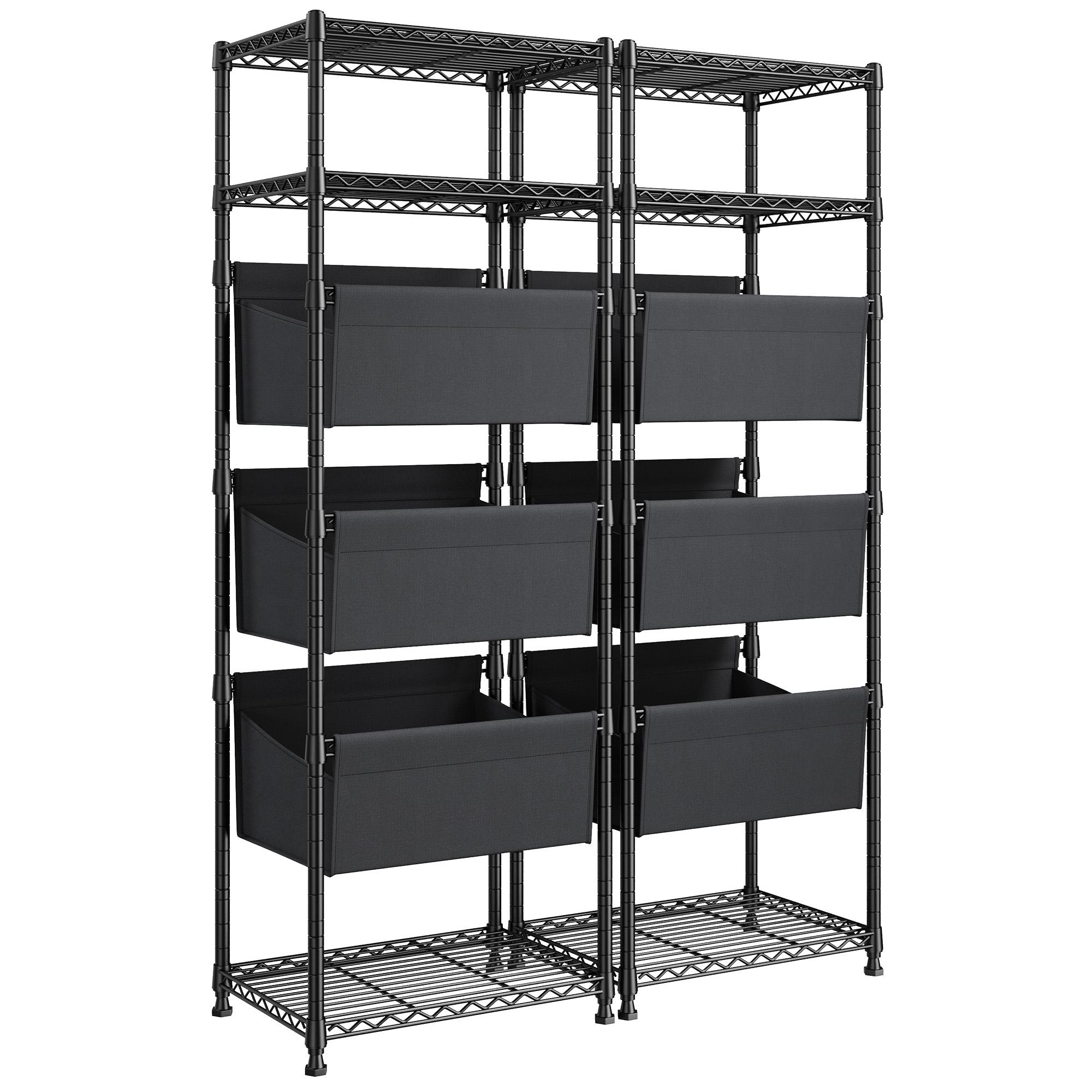 【Closet Storage Organizer】Raybee 6 Tier Corner Shelf with Basket,72'' Tall Storage Shelves Organizer Units, Adjustable Metal industrial Bookshelf for Wall Corner,Living room,Kitchen,Home Office