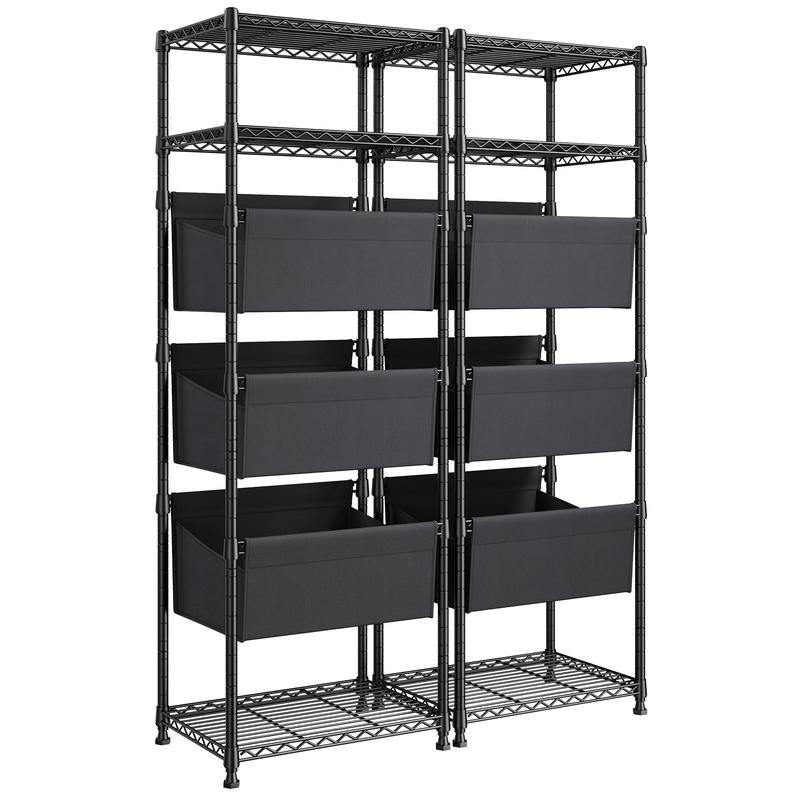 【Closet Storage Organizer】Raybee 6 Tier Corner Shelf with Basket,72'' Tall Storage Shelves Organizer Units, Adjustable Metal industrial Bookshelf for Wall Corner,Living room,Kitchen,Home Office