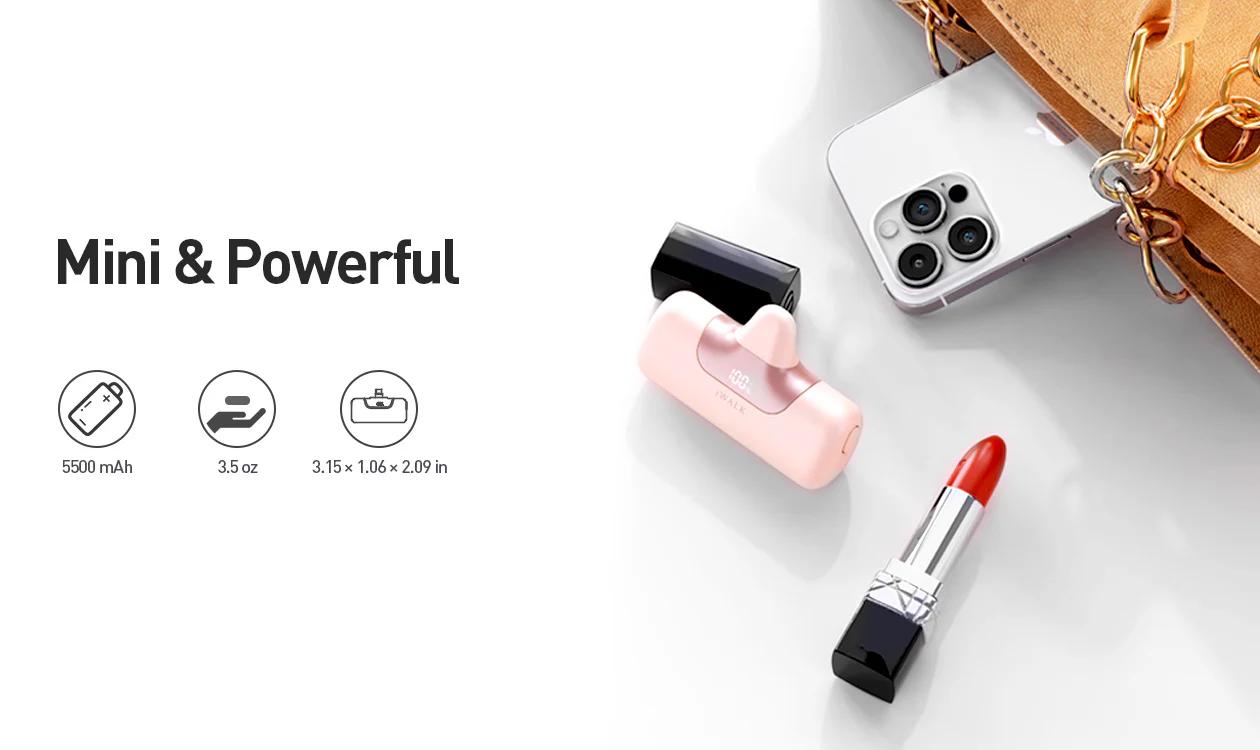 iWALK LinkPod 5 5500mAh 22.5W Lightning Port Portable Charger for iPhone 14/13/12/11/x/8/7 with 20W PD Fast Charging LED Display