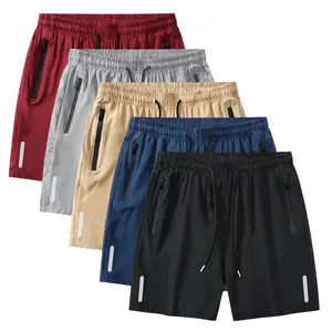 5-pack men's summer solid color shorts with adjustable drawstring waist, zip pockets, printed style, regular fit, simple and stylish, casual and versatile, essential for daily wear and commuting