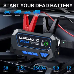 LUPUAUTO Up to 2500A Jump Starter with 150PSI Cordless Tire Inflator 12V Portable Car Battery Booster, for Up to 7.5L Gas & 5L Diesel Engines, 400LM LED Light & Power Bank