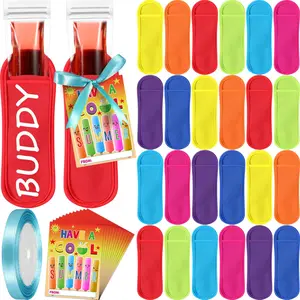 24/30 Pack End of School Year Gifts Reusable Ice Pop Sleeves with Gift Cards & Ribbon, Multicolor Washable Neoprene Popsicle Holders for Students, Classroom Prizes, Summer Favors