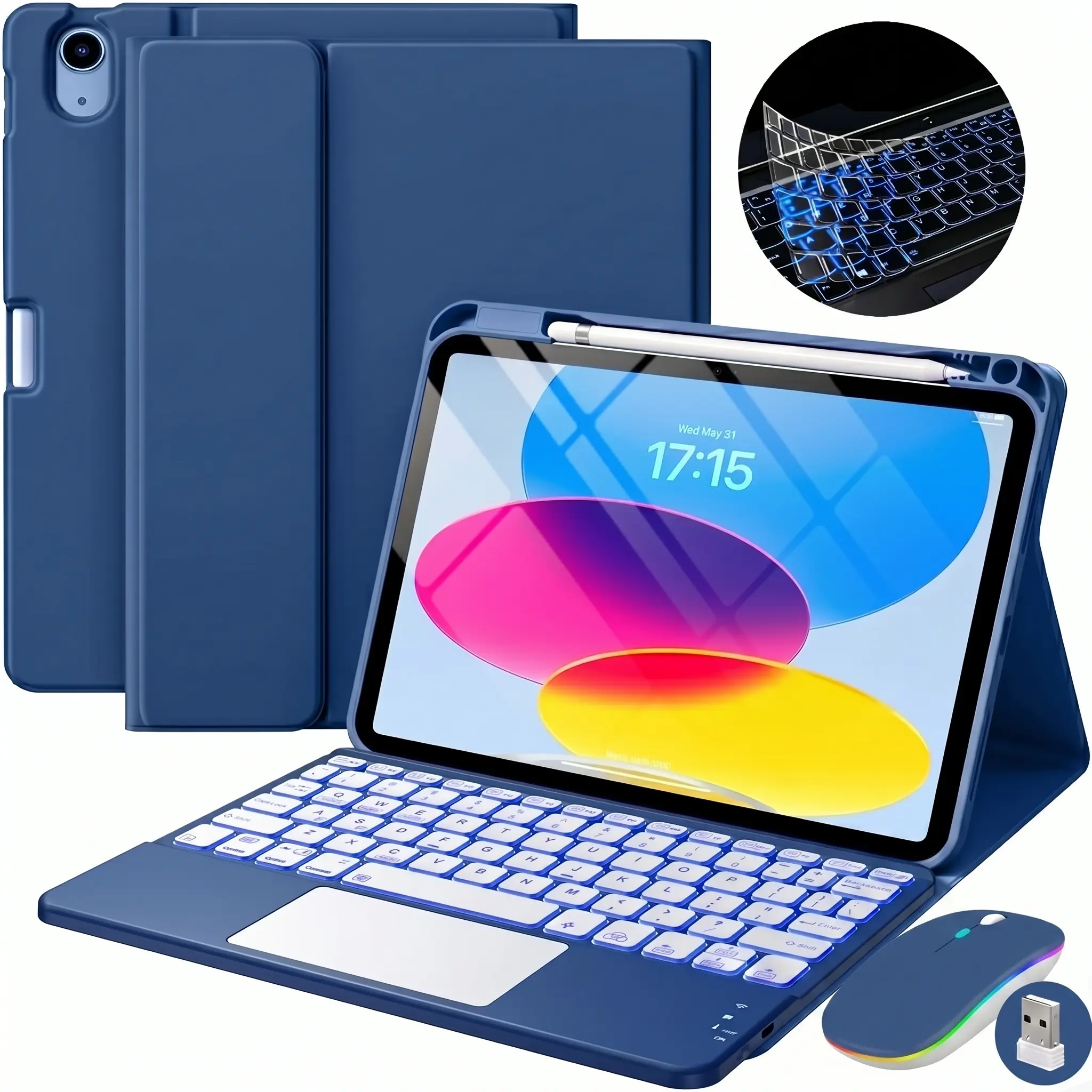 Magnetic Touchpad Keyboard Case Compatible with iPad 11th Gen A16 11-inch 2025 / iPad 10th Gen 10.9-inch 2022, Detachable Magnetic Touchpad Keyboard, RGB Backlit Bluetooth Keyboard, Pencil Holder, Wireless Mouse, Stylus Pen, Keyboard Cover