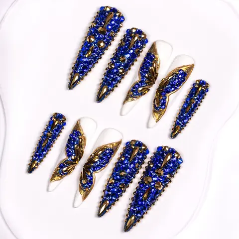 Lovful Stiletto Long Length 2.2'' Diamond Filled Handmade Acrylic Press-On Nails for Art & Care|10PCS Reusable,Salon Quality, Link1 H26-H239 Rhinestone Glue Glitter Glue #SohoChic