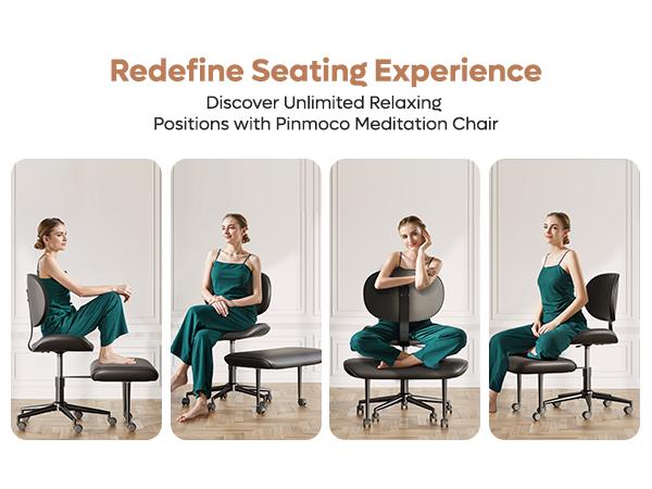 Pinmoco Upgraded Ergonomic Cross Legged Swivel Chair, Adjustable Height, Meditation Chair with Back Support, Home and Office