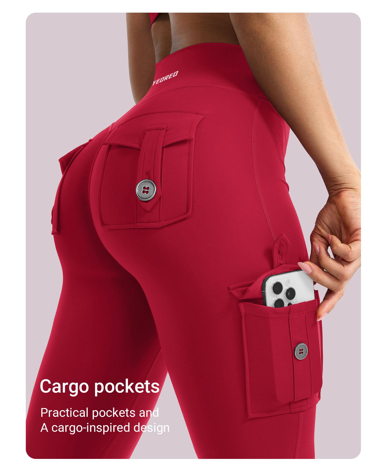 YEOREO CoreFlex High Waist Tummy Control Flare Leggings with Pockets Seamless Scrunch Butt-Lift Cargo Yoga Gym Pants