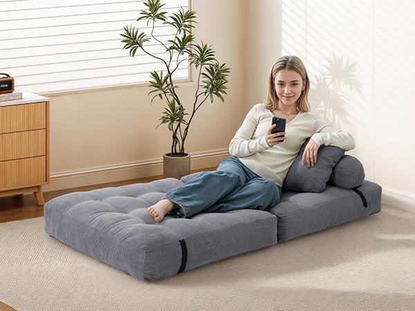 【Valentine’s Day Gift】Sofa Bed Convertible 3 in 1 Folding Couch with Headrest Lumbar Pillow & Comfortable Shredded Foam Filling for Living Room Bedroom Single Size 【Valentine’s Day Gift】Sofa Bed Convertible 3 in 1 Folding Couch with Headrest Lumbar Pillow & Comfortable Shredded Foam Filling for Living Room Bedroom Single Size