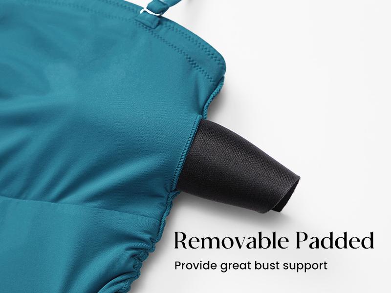 DOBREVA Women's One Piece Swimsuit Strapless Bandeau Bathing Suits Tummy Control Ruched Lined Slimming Halter Swimwear