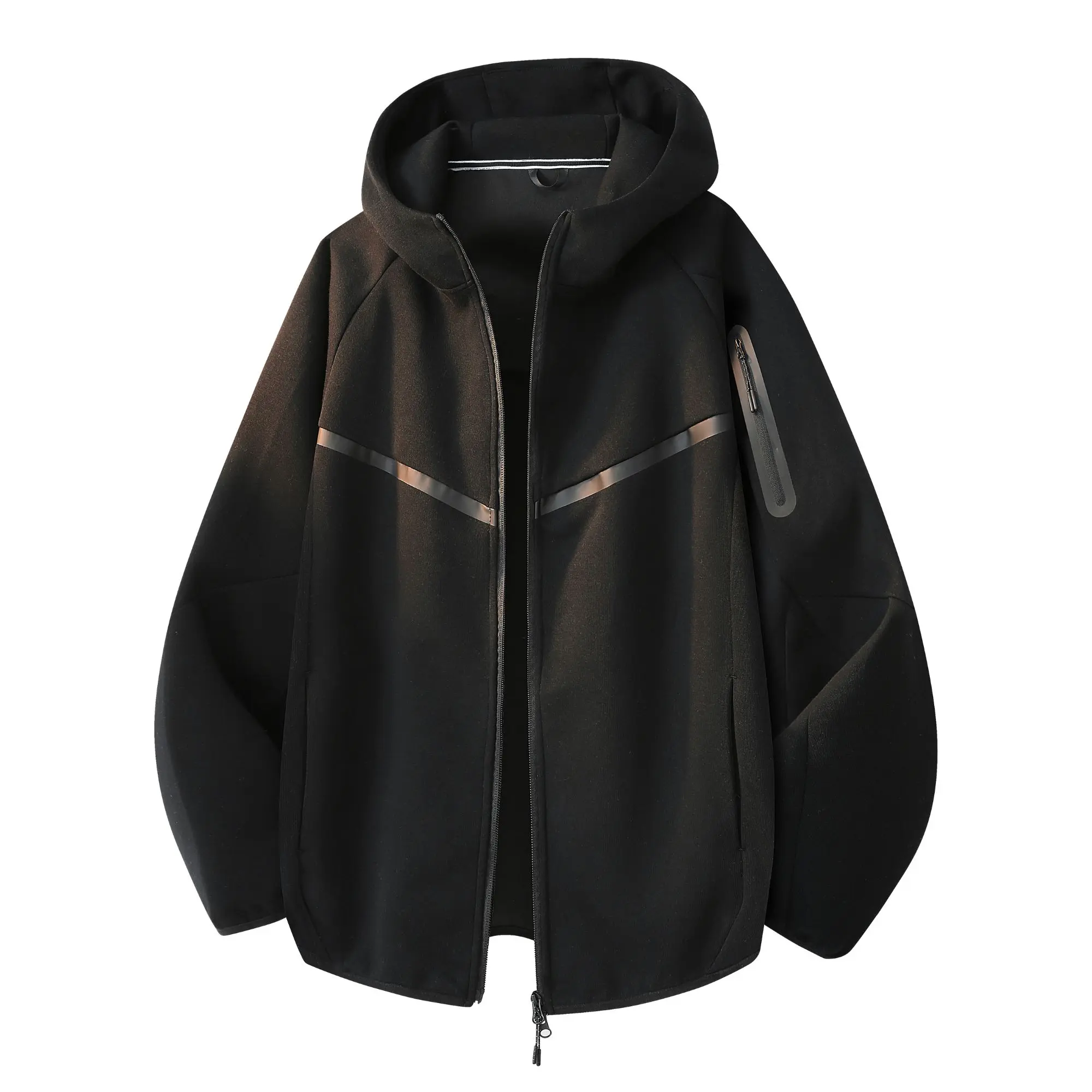 Spring/Autumn Men’s Layered Hood Sweatshirt — Loose Fit, Windproof, Raglan Sleeves, Sports Cardigan Jacket, Couples Style, Outdoor Casual Zip-Up Hoodie