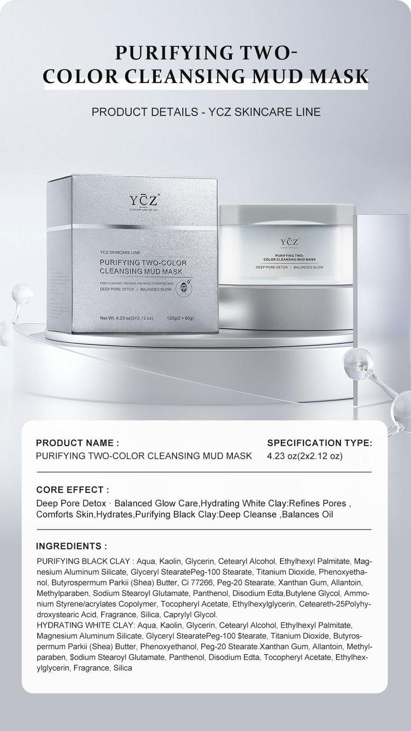 YCZ Purifying Two-Color Cleansing Mud Mask - Dual Clay Face Mask for Deep Pore Detox Oil Control & Hydrating Glow