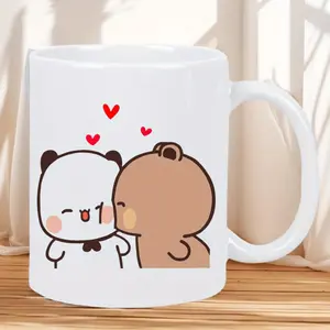 Adorable Panda and Bear Ceramic Mug Featuring Dudu Kissing Bubu Perfect for Office and Home Gifts Microwave Safe and Hand Wash Only