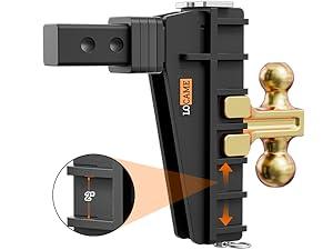 LOCAME Adjustable Trailer Hitch, Fits 2-Inch Receiver, 6-8Inch Drop/Rise Drop Hitch, 25,000 LBS GTW-Tow Hitch for Heavy Duty Truck, Solid Ball Mount, LC0076